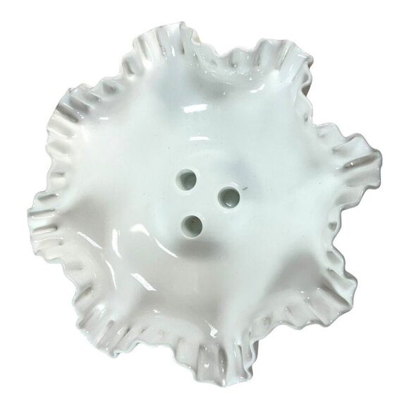 Vintage Fenton Hobnail White Milk Glass Triple Epergne Trumpet Vase REPAIRED - Picture 4 of 7